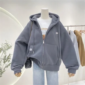 Fashion Autumn Solid Hoodie Sweatshirt Women Tops Casual Zip Up Y2k Solid Hoodie Streetwear Girl Thin Hooded Jacket Female