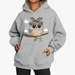 2025New Cute Owl Design Women Hoodies American Style Casual Hoody Autumn Hip Hop Hoodie Casual Fleece Clothing Female Sweatshirt
